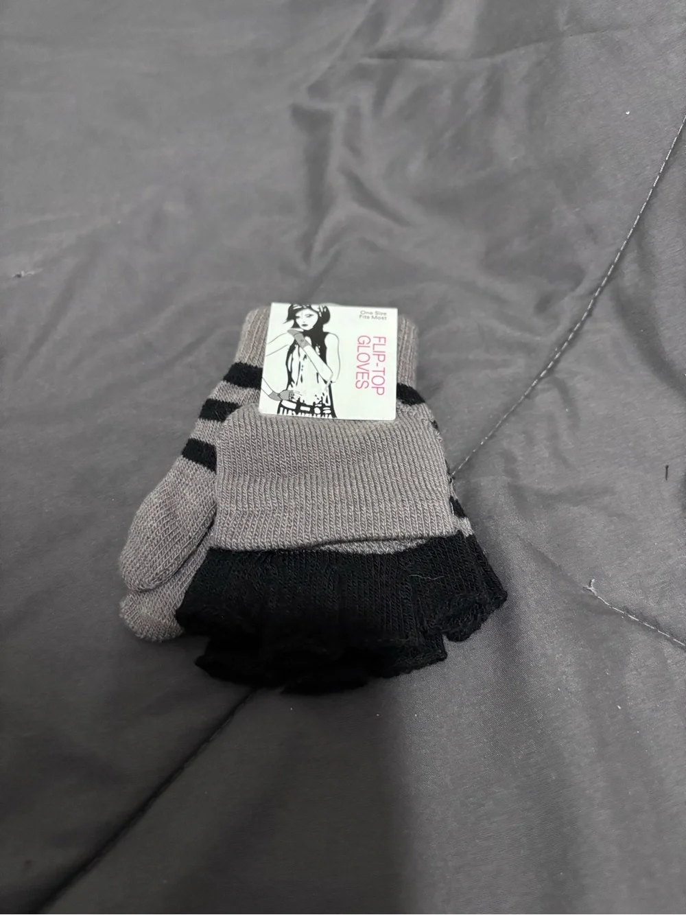 Gray and Black Flip-Top Gloves - Men